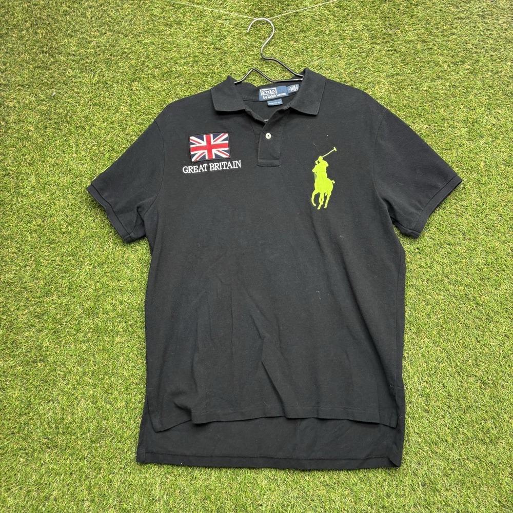 Polo Ralph Lauren Big Pony Polo Shirt Mens Large Great Britain Black y2k #3 UK